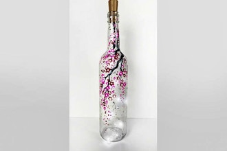 Paint Nite: Cherry Blossom Wine Bottle w/ Fairy Lights